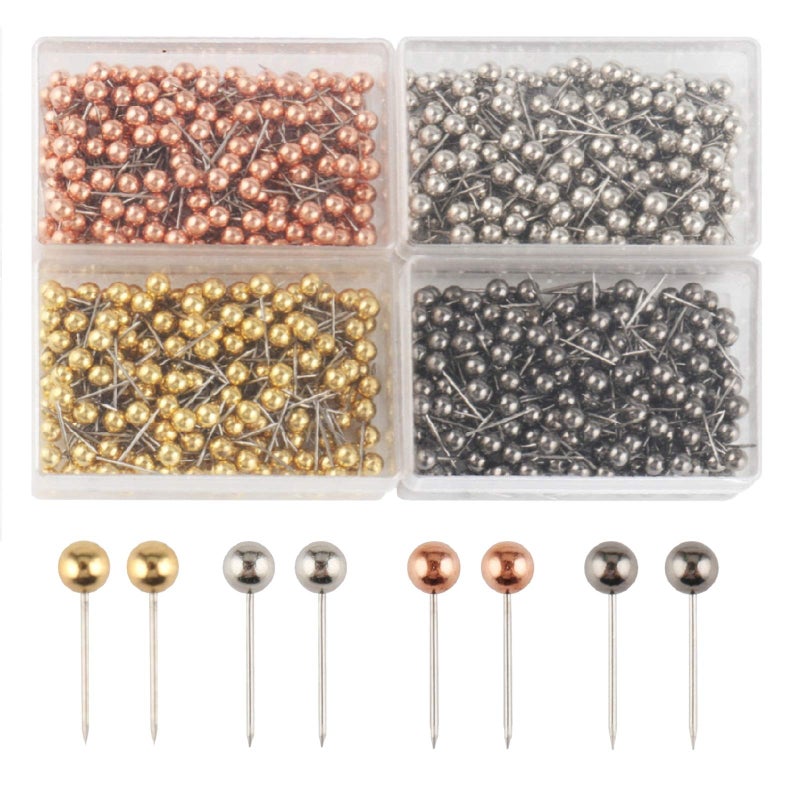 SUBANG 800 Pieces Map Tacks 1/8-Inch Retro Metallic Color Beads Head Marking Push Pins, 4 Colors - Image 1